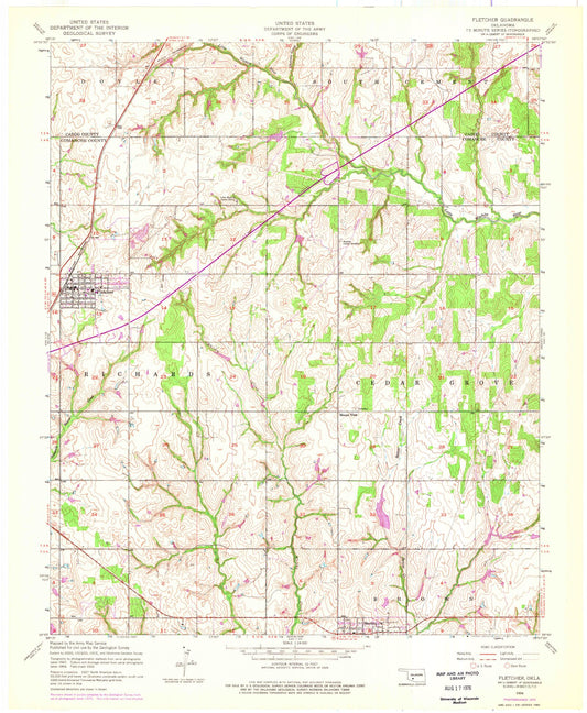 Classic USGS Fletcher Oklahoma 7.5'x7.5' Topo Map Image