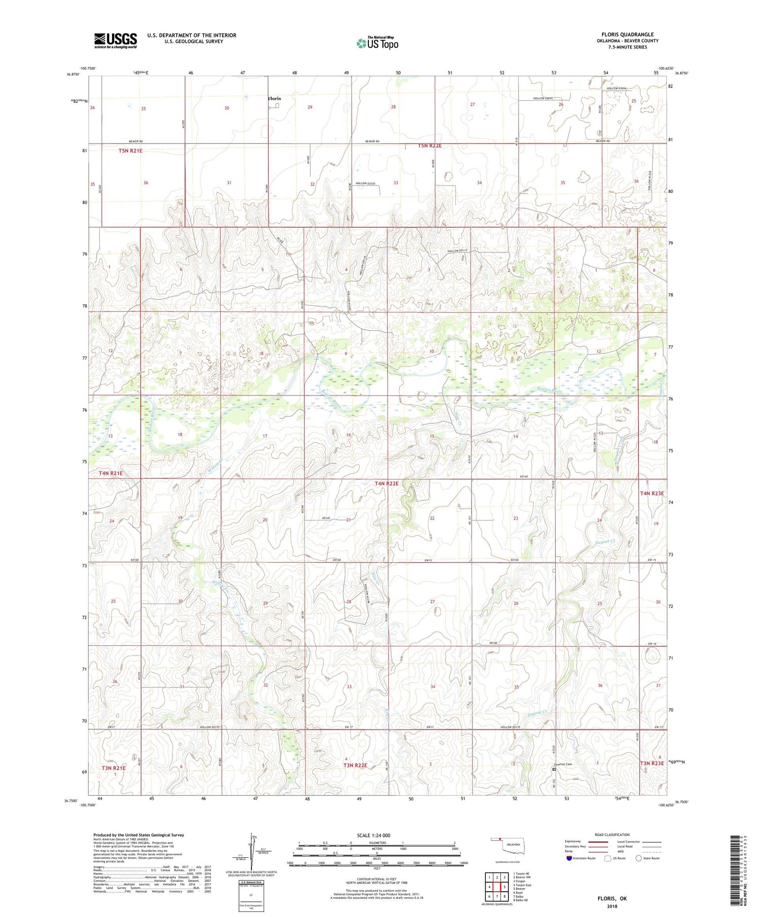 Floris Oklahoma US Topo Map Image