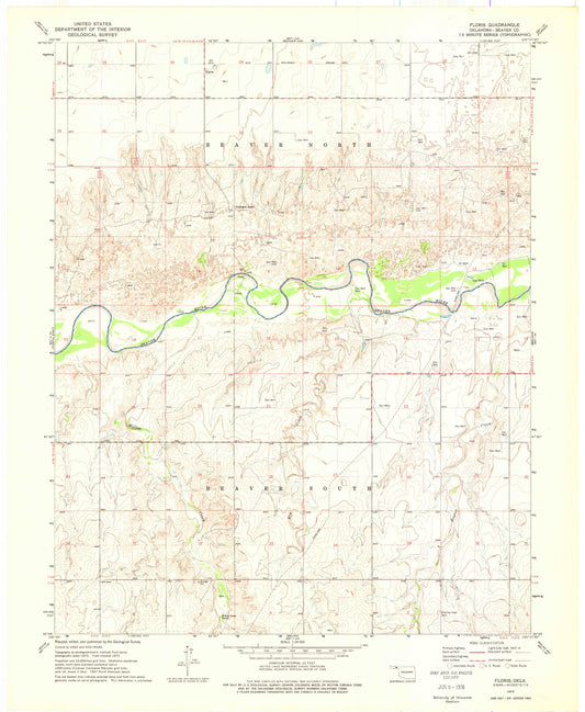 Classic USGS Floris Oklahoma 7.5'x7.5' Topo Map Image