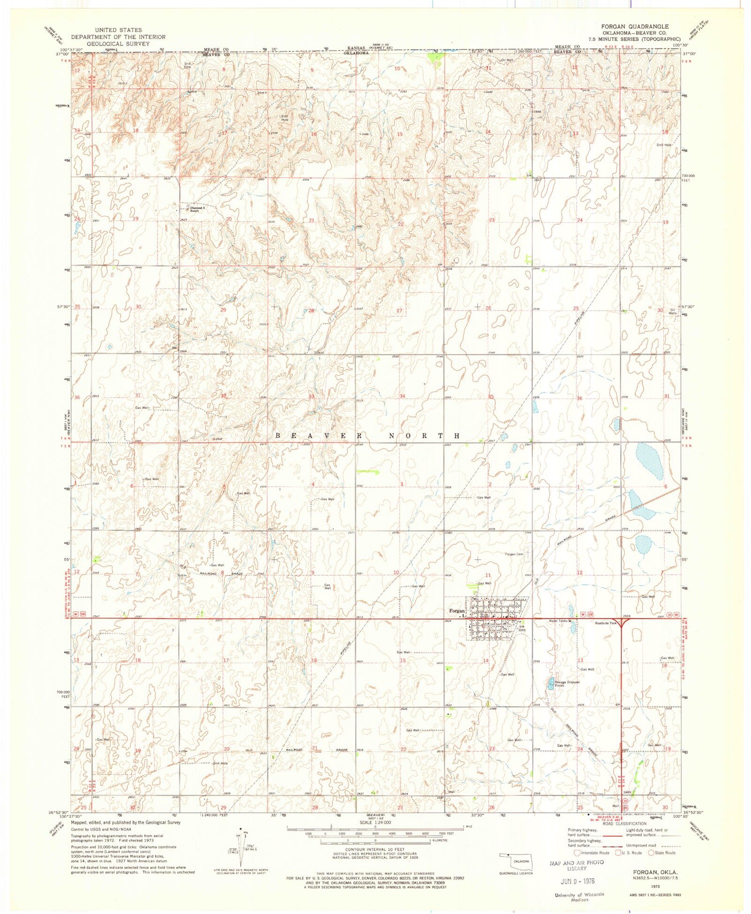 Classic USGS Forgan Oklahoma 7.5'x7.5' Topo Map Image