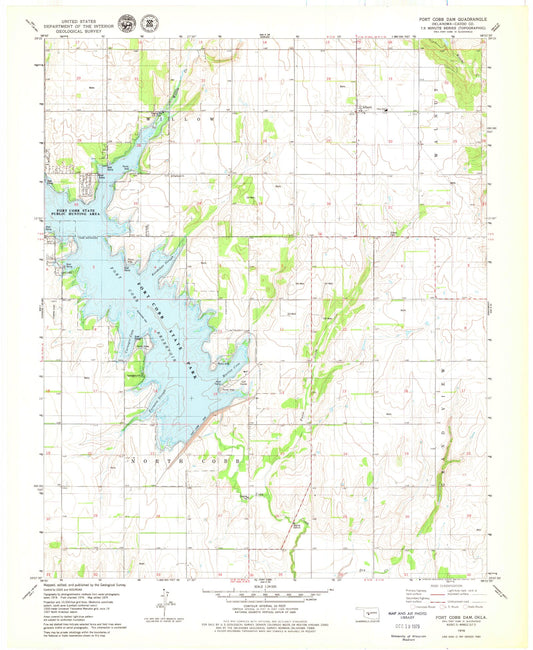 Classic USGS Fort Cobb Dam Oklahoma 7.5'x7.5' Topo Map Image