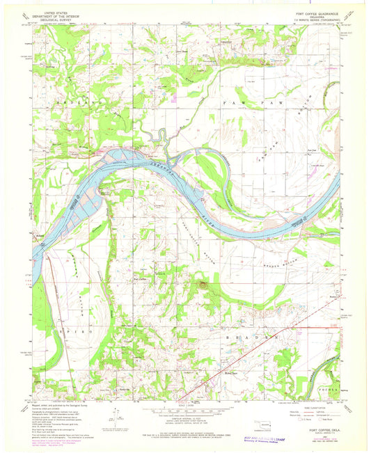 Classic USGS Fort Coffee Oklahoma 7.5'x7.5' Topo Map Image