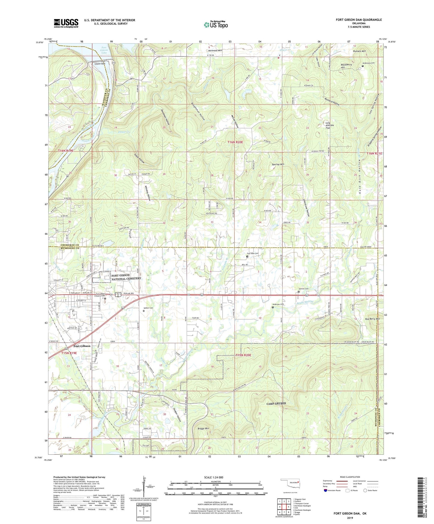 Fort Gibson Dam Oklahoma US Topo Map Image