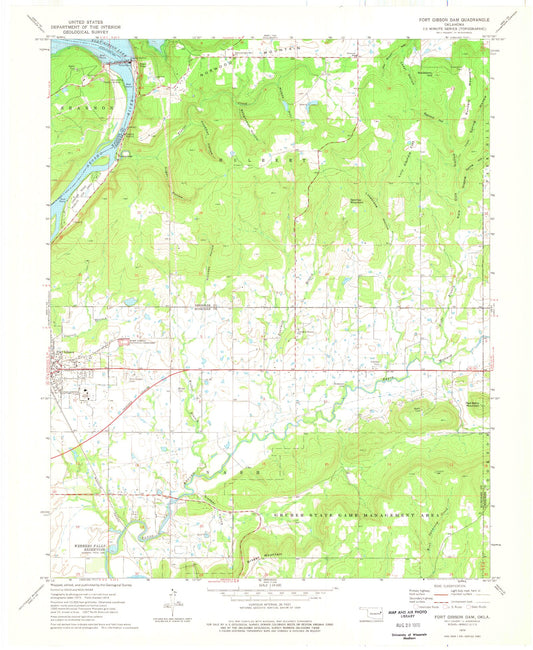 Classic USGS Fort Gibson Dam Oklahoma 7.5'x7.5' Topo Map Image