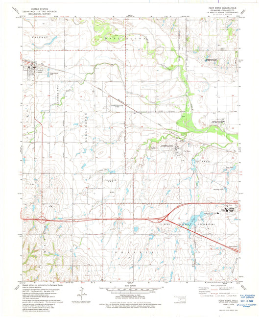 Classic USGS Fort Reno Oklahoma 7.5'x7.5' Topo Map Image