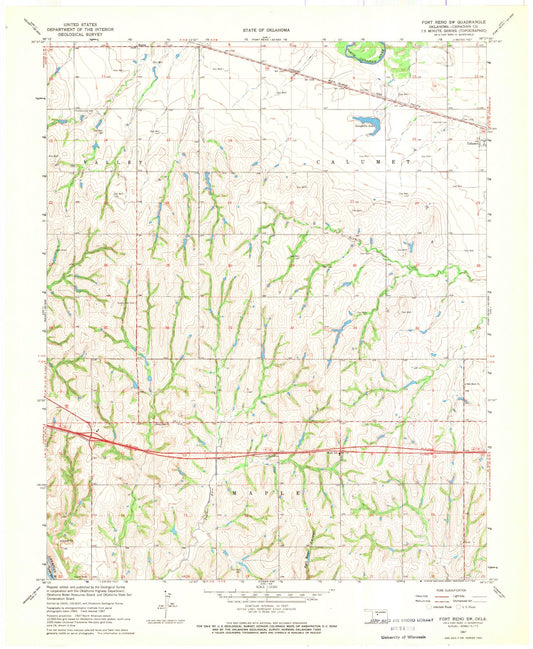 Classic USGS Fort Reno SW Oklahoma 7.5'x7.5' Topo Map Image