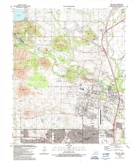 Classic USGS Fort Sill Oklahoma 7.5'x7.5' Topo Map Image