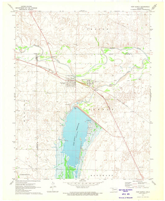 Classic USGS Fort Supply Oklahoma 7.5'x7.5' Topo Map Image