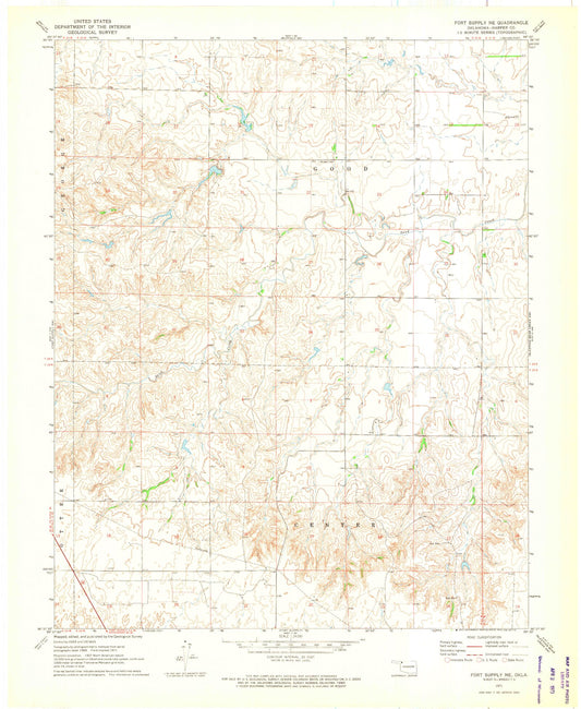 Classic USGS Fort Supply NE Oklahoma 7.5'x7.5' Topo Map Image