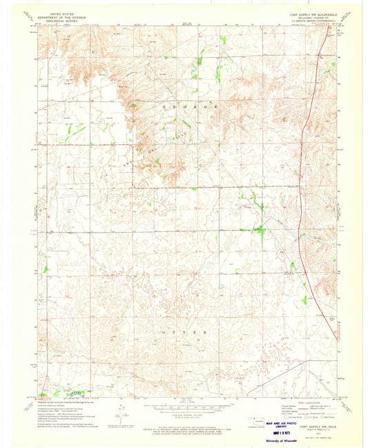 Classic USGS Fort Supply NW Oklahoma 7.5'x7.5' Topo Map Image