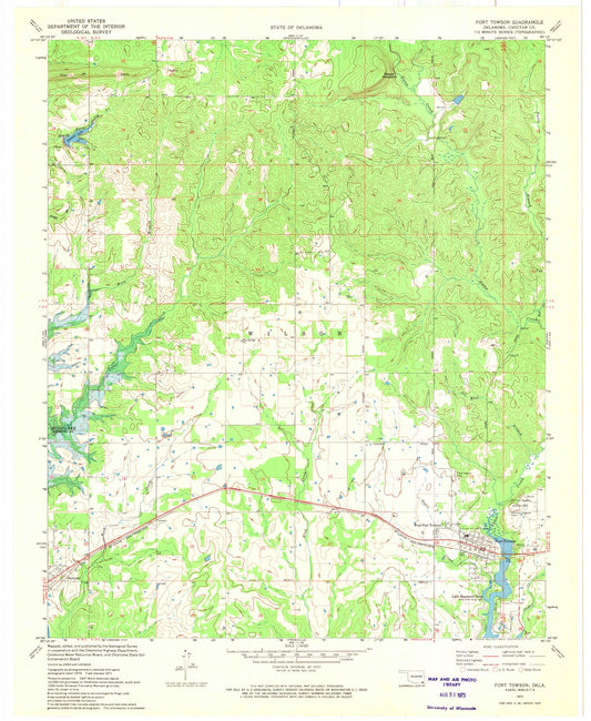 Classic USGS Fort Towson Oklahoma 7.5'x7.5' Topo Map Image