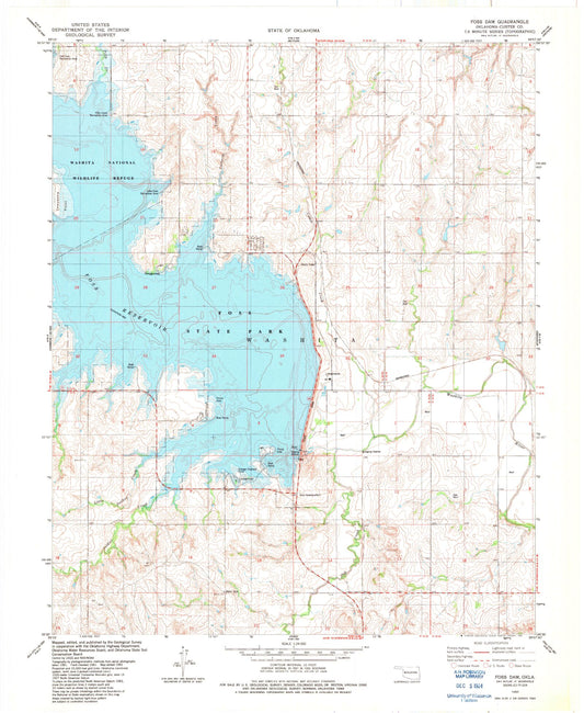 Classic USGS Foss Dam Oklahoma 7.5'x7.5' Topo Map Image