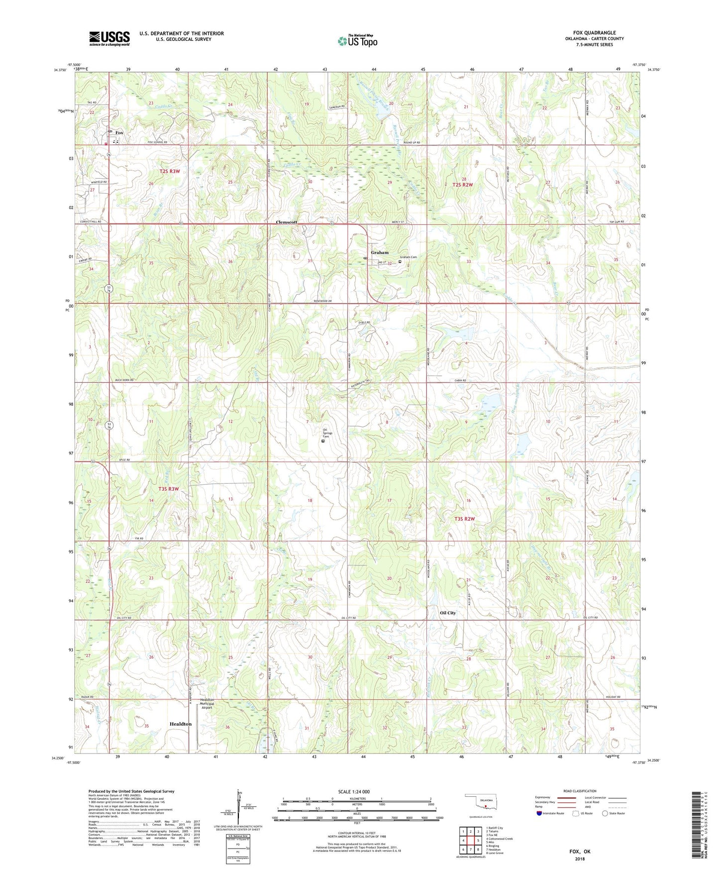 Fox Oklahoma US Topo Map Image