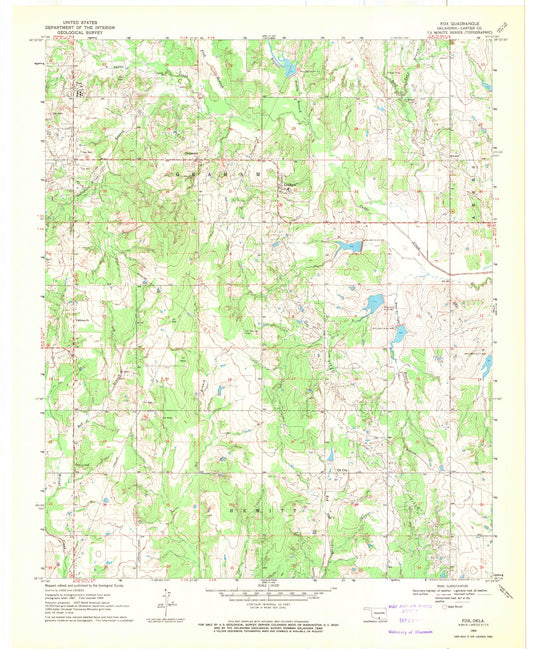 Classic USGS Fox Oklahoma 7.5'x7.5' Topo Map Image