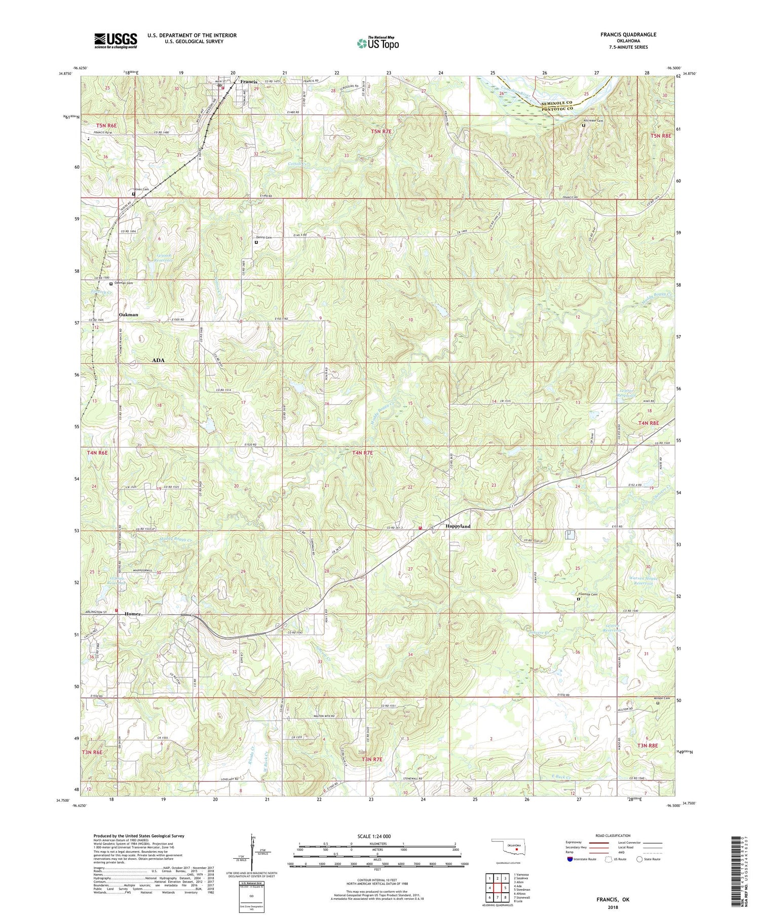 Francis Oklahoma US Topo Map Image