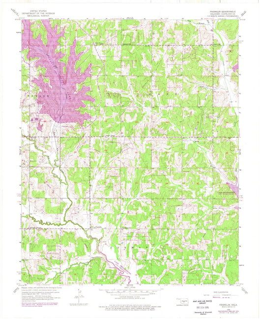 Classic USGS Franklin Oklahoma 7.5'x7.5' Topo Map Image