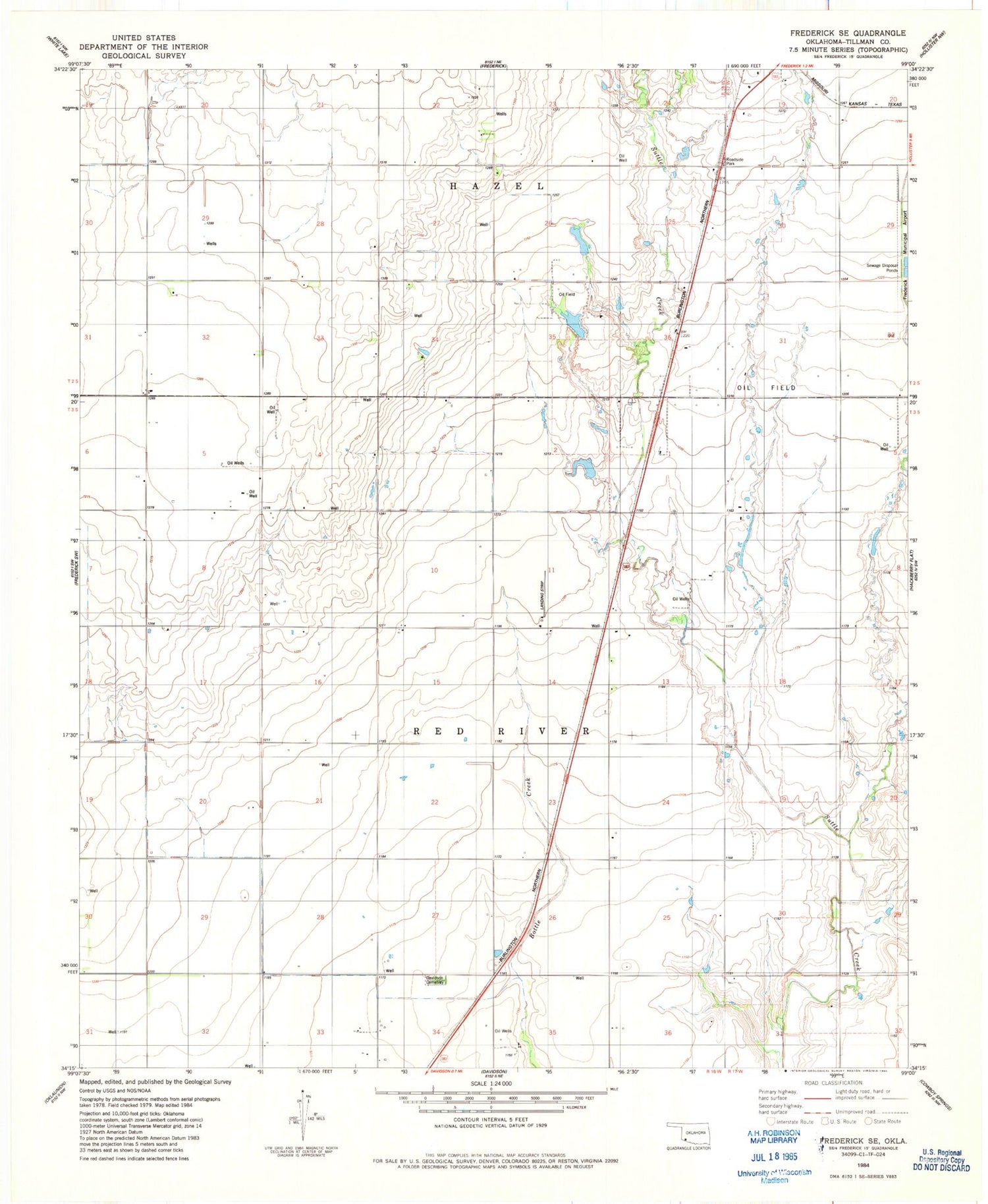 Classic USGS Frederick SE Oklahoma 7.5'x7.5' Topo Map Image
