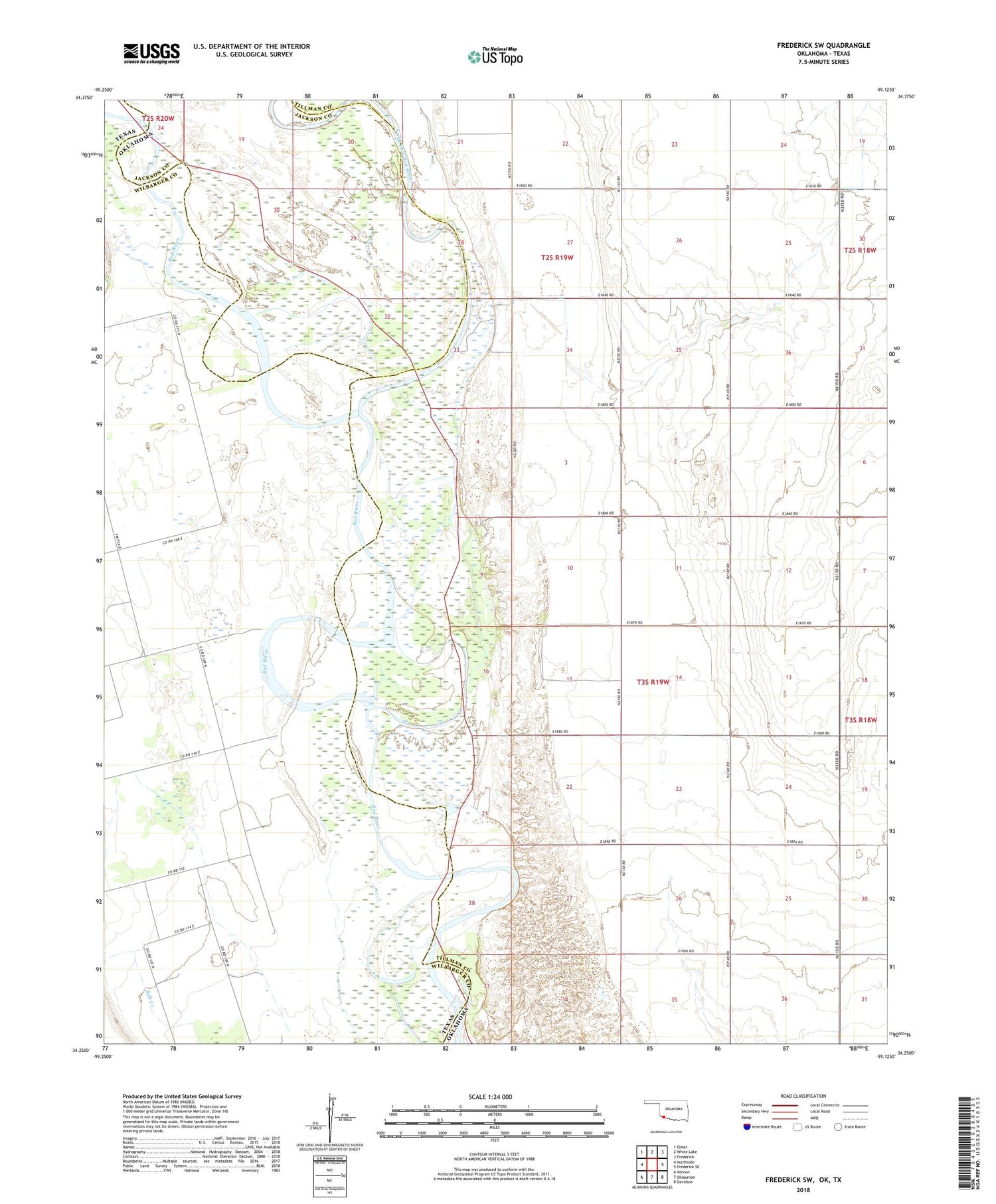 Frederick SW Oklahoma US Topo Map Image
