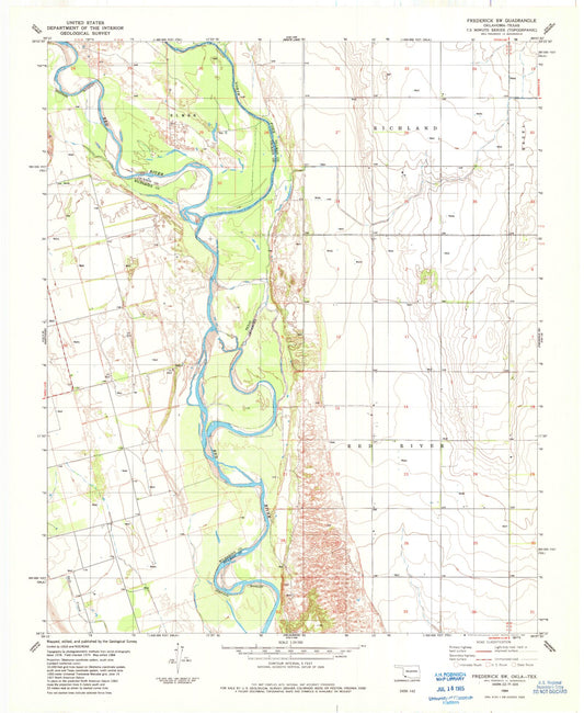 Classic USGS Frederick SW Oklahoma 7.5'x7.5' Topo Map Image