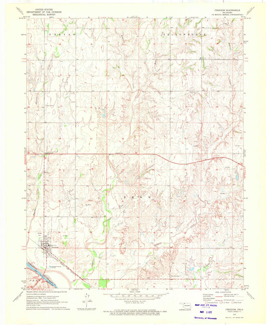 Classic USGS Freedom Oklahoma 7.5'x7.5' Topo Map Image