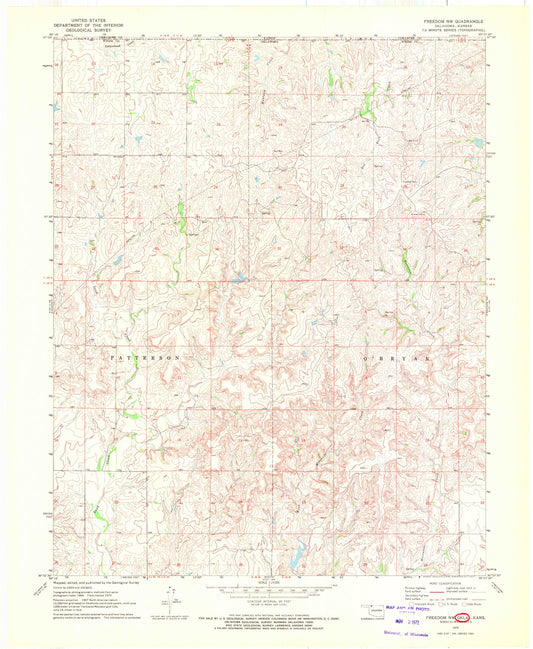 Classic USGS Freedom NW Oklahoma 7.5'x7.5' Topo Map Image