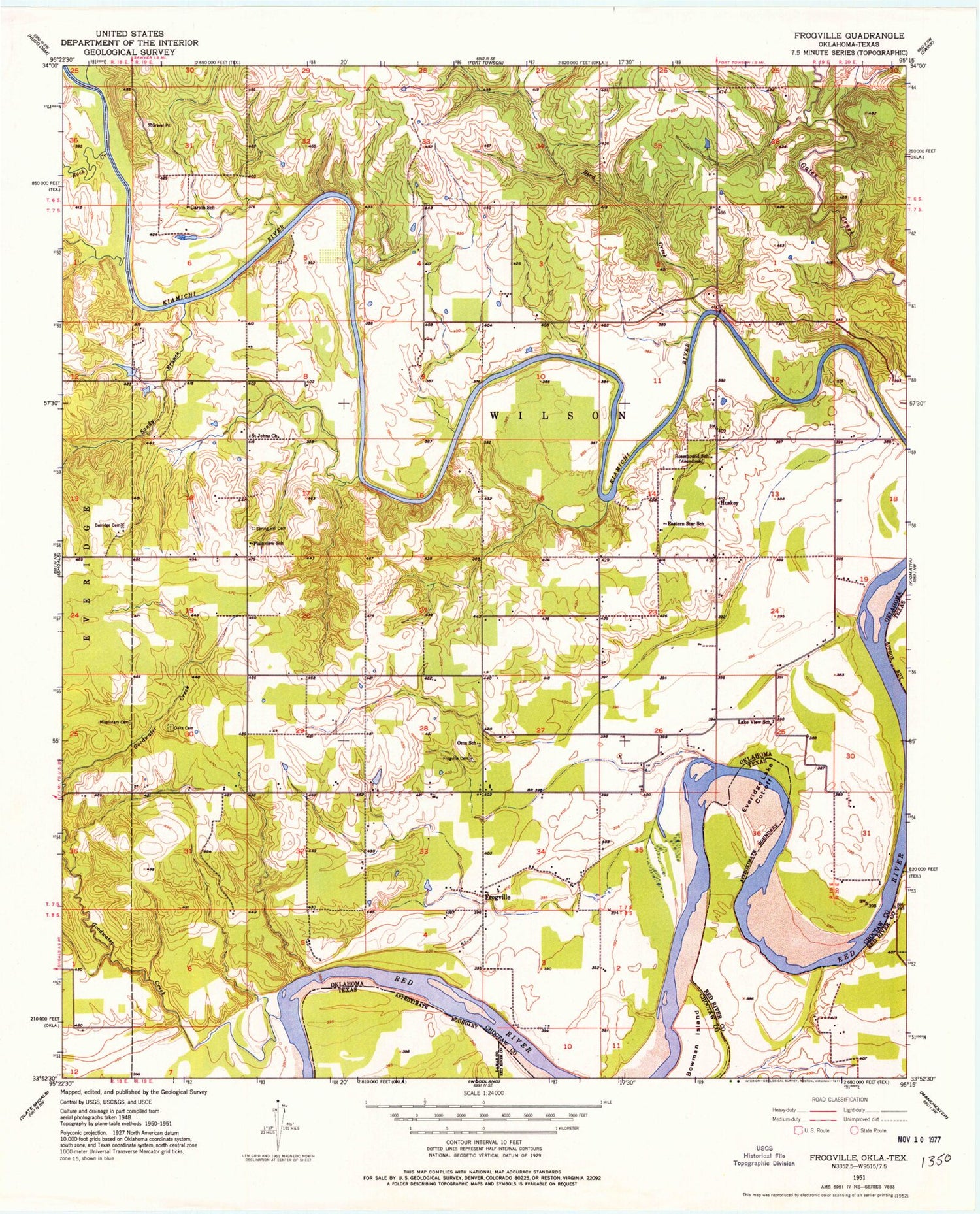 Classic USGS Frogville Oklahoma 7.5'x7.5' Topo Map Image