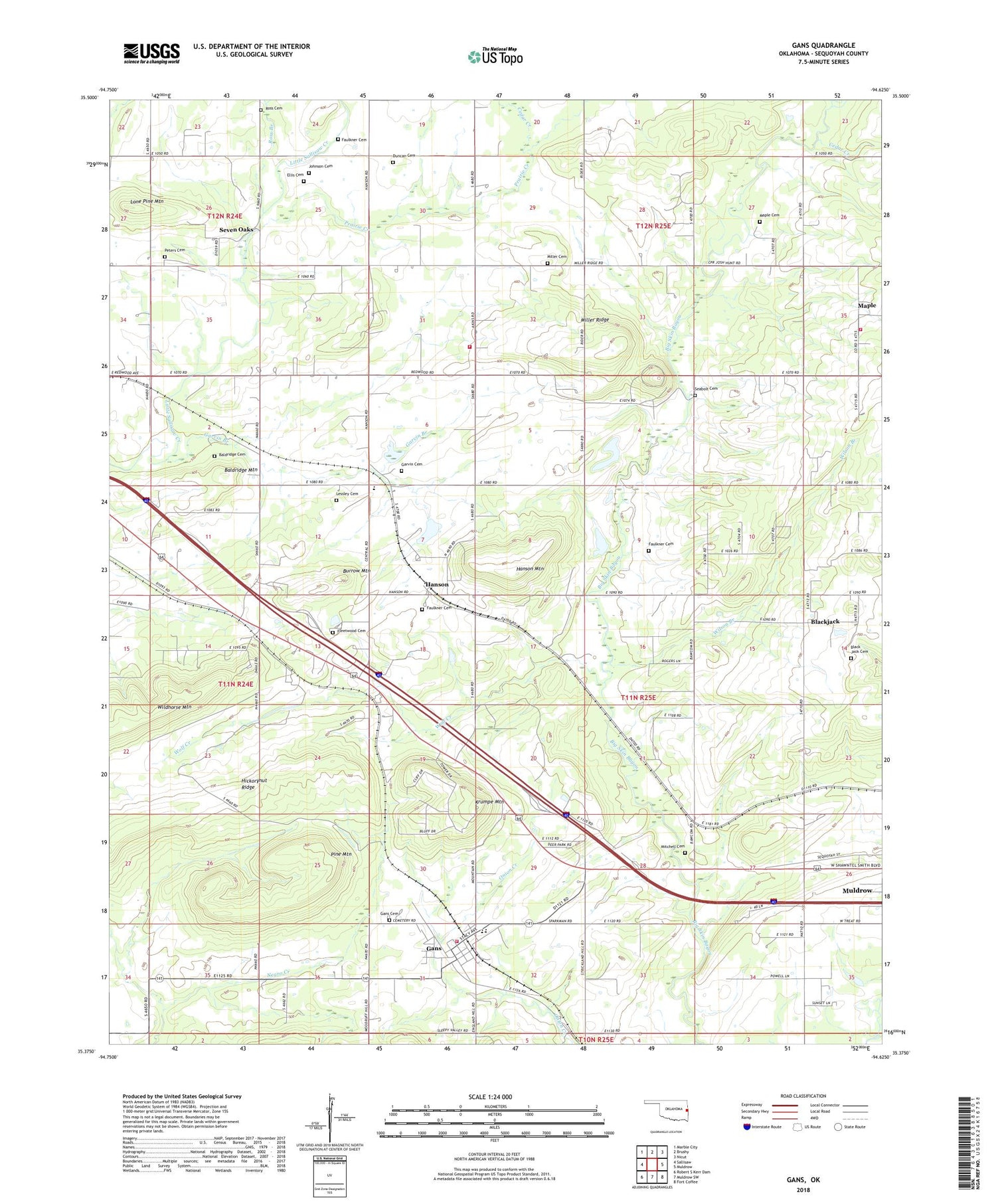 Gans Oklahoma US Topo Map Image