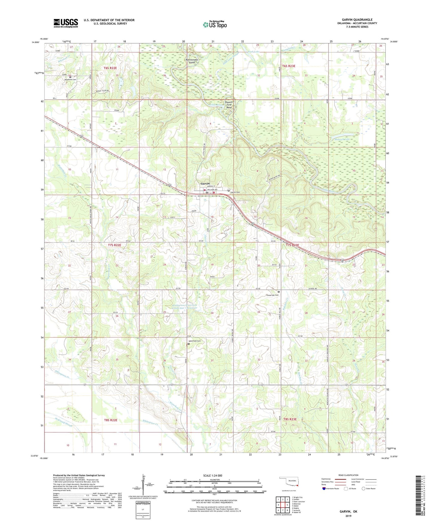 Garvin Oklahoma US Topo Map Image