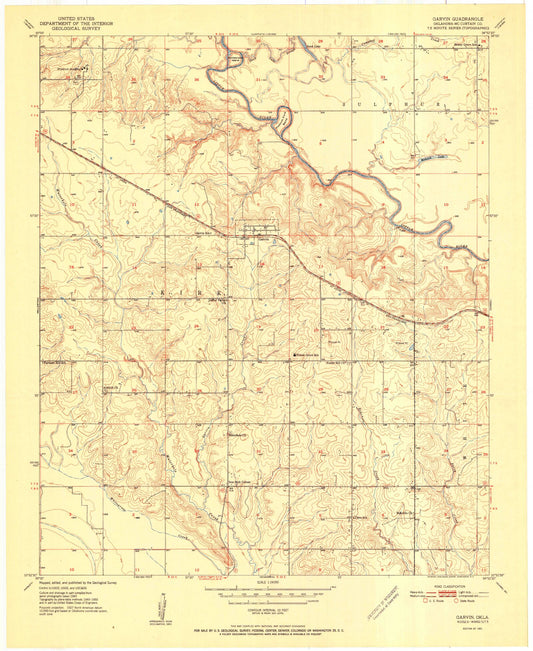 Classic USGS Garvin Oklahoma 7.5'x7.5' Topo Map Image