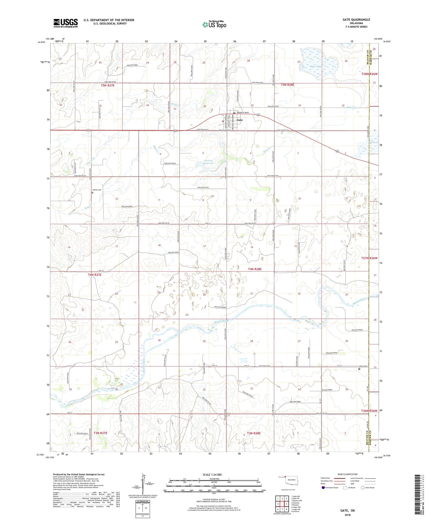Gate Oklahoma US Topo Map Image