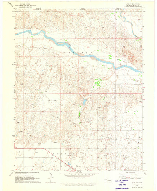 Classic USGS Gate NW Oklahoma 7.5'x7.5' Topo Map Image