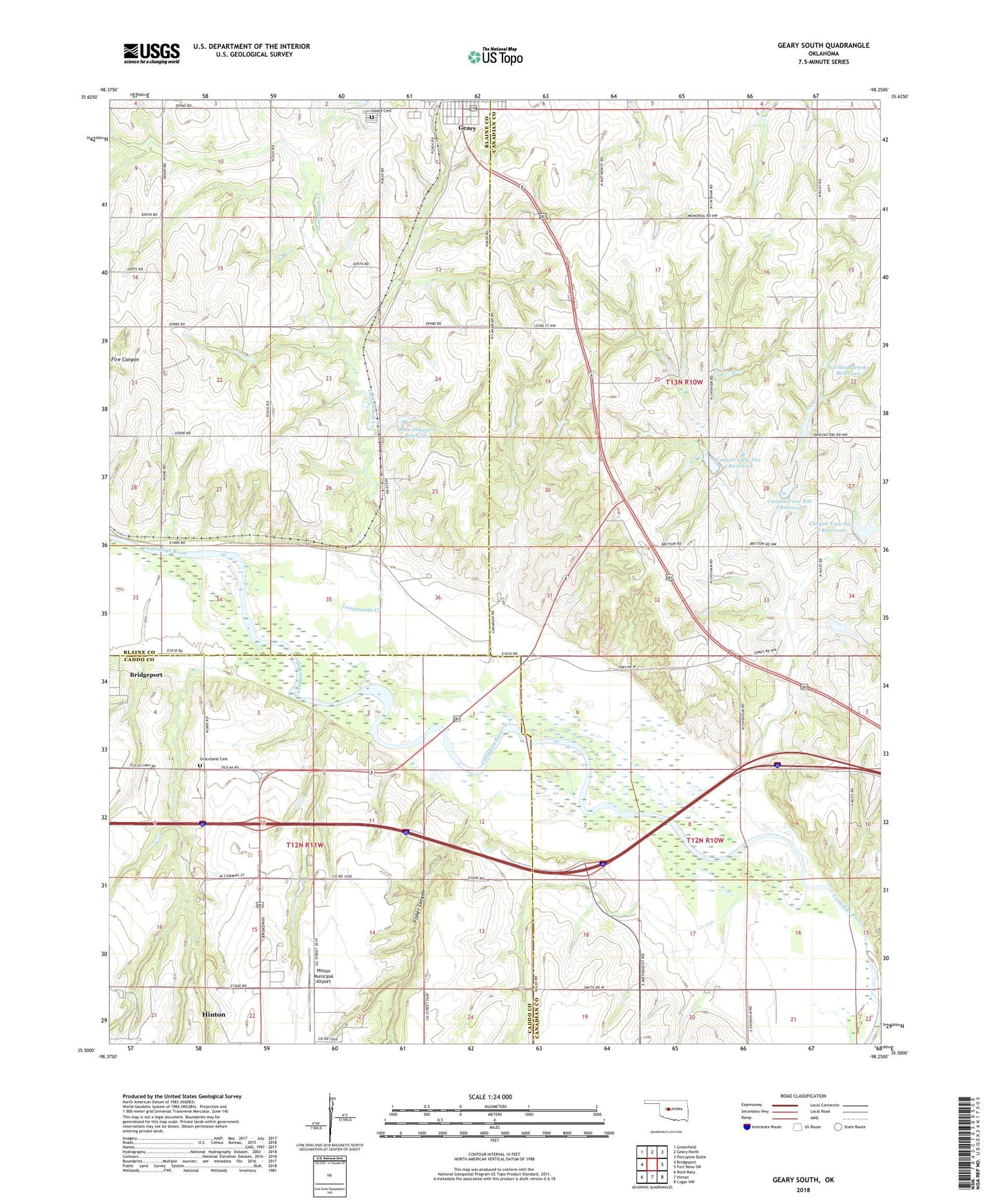 Geary South Oklahoma US Topo Map Image