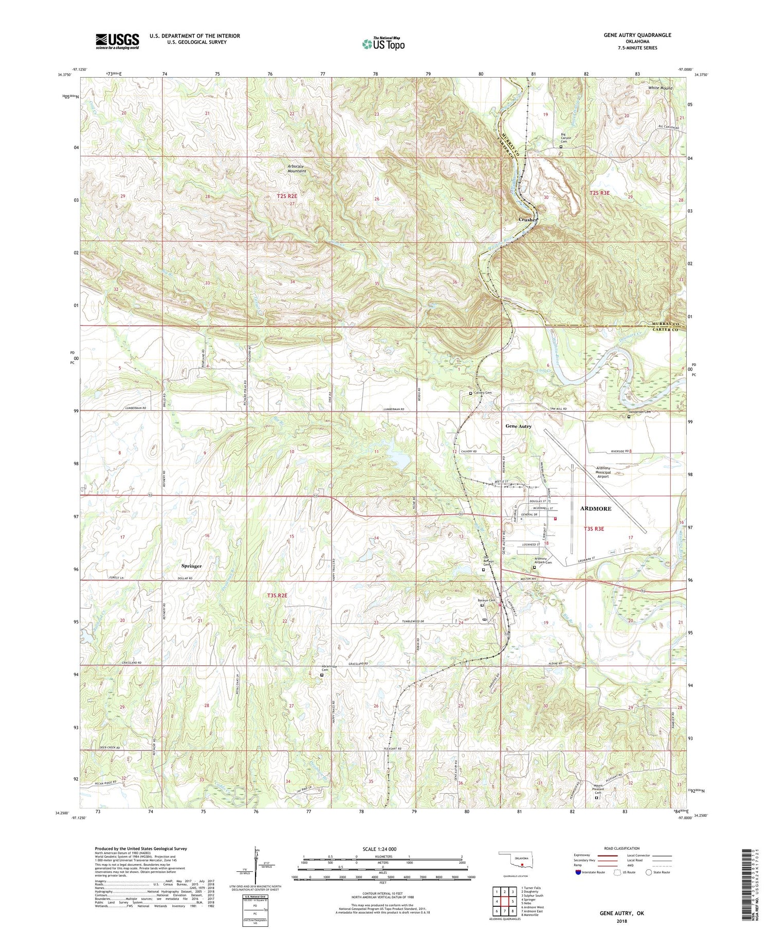 Gene Autry Oklahoma US Topo Map Image