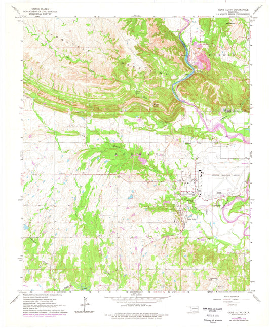 Classic USGS Gene Autry Oklahoma 7.5'x7.5' Topo Map Image
