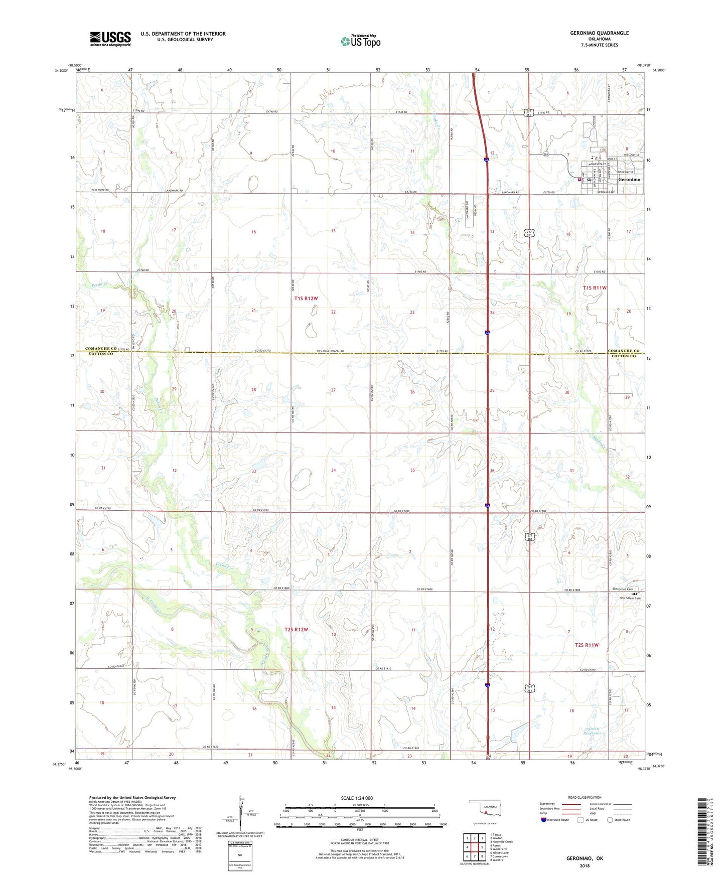 Geronimo Oklahoma US Topo Map Image