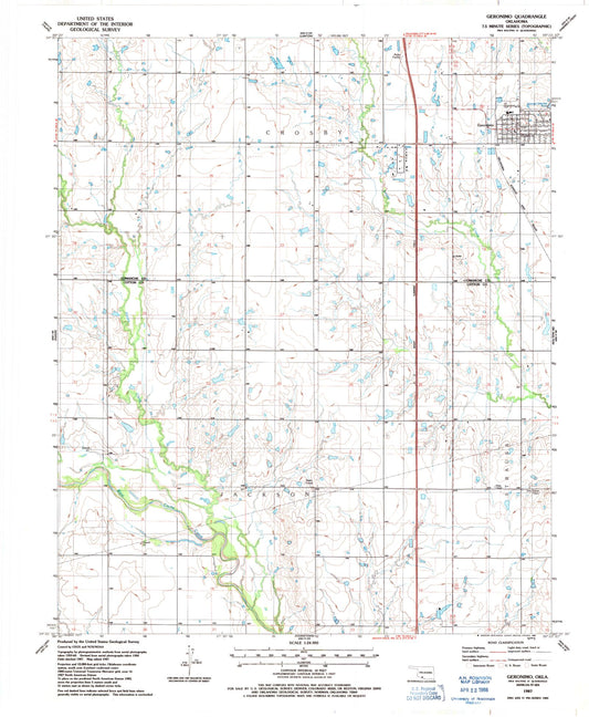Classic USGS Geronimo Oklahoma 7.5'x7.5' Topo Map Image
