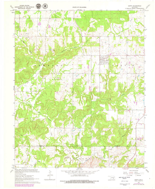 Classic USGS Gerty Oklahoma 7.5'x7.5' Topo Map Image