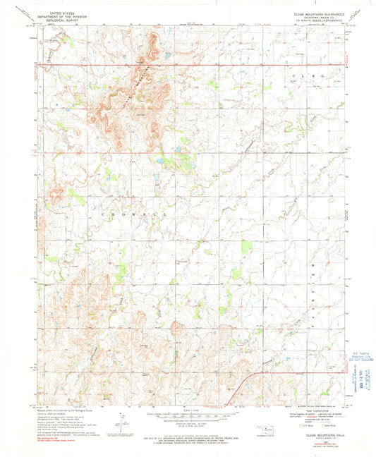Classic USGS Glass Mountains Oklahoma 7.5'x7.5' Topo Map Image