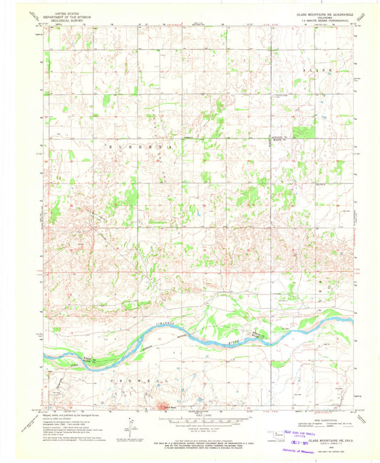Classic USGS Glass Mountains NE Oklahoma 7.5'x7.5' Topo Map Image