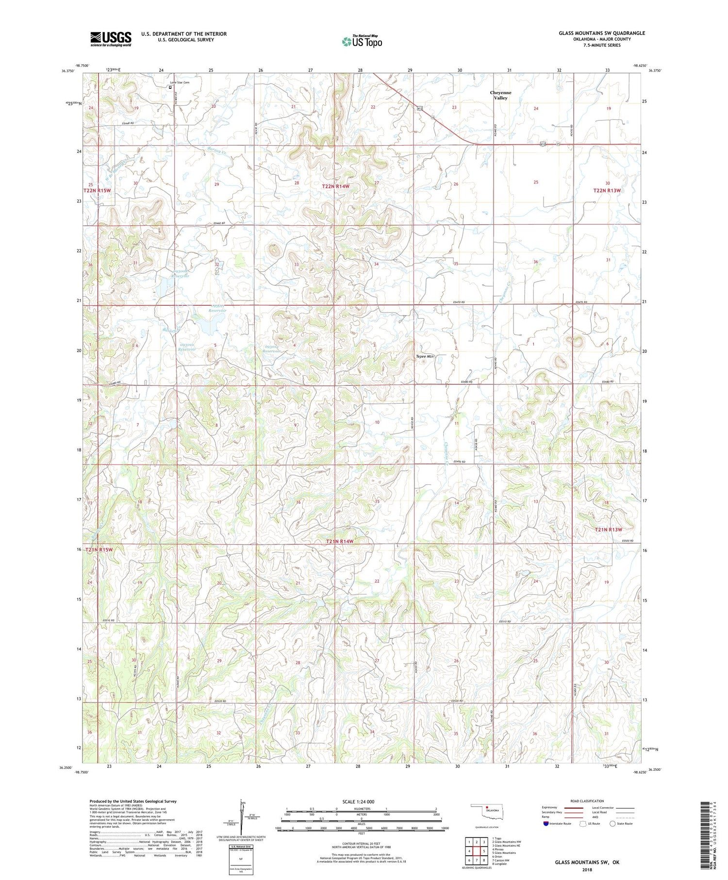 Glass Mountains SW Oklahoma US Topo Map Image