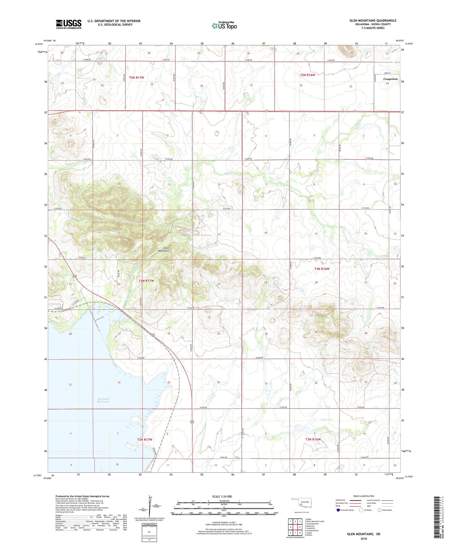 Glen Mountains Oklahoma US Topo Map Image
