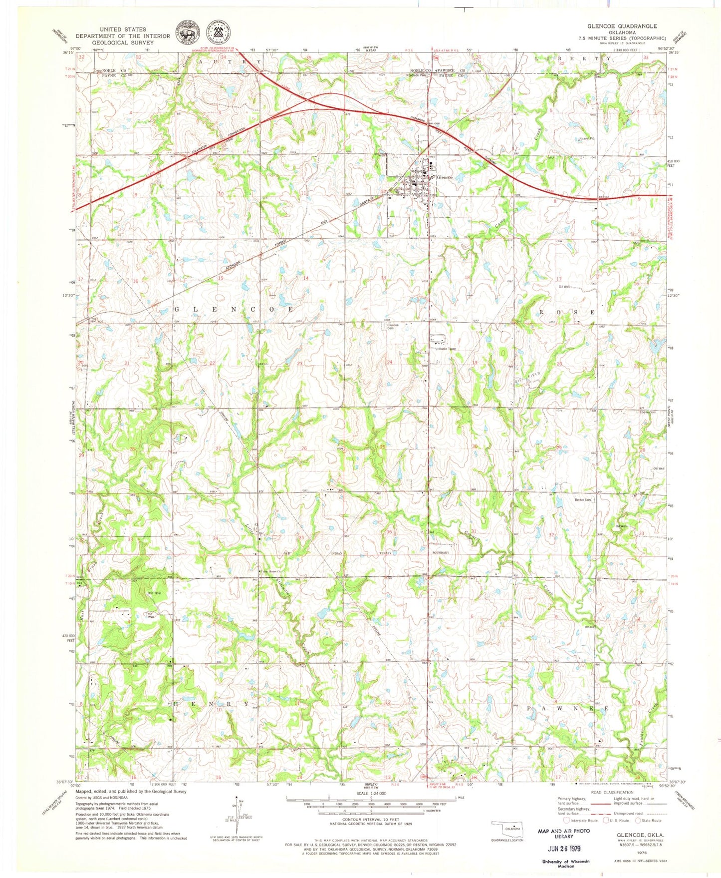 Classic USGS Glencoe Oklahoma 7.5'x7.5' Topo Map Image