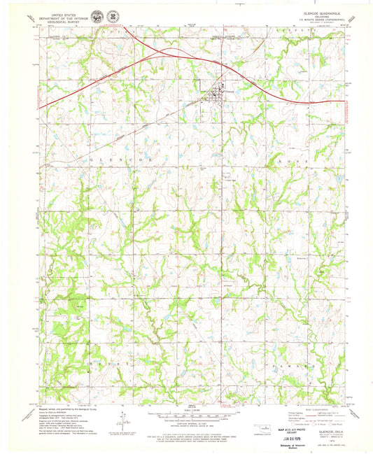 Classic USGS Glencoe Oklahoma 7.5'x7.5' Topo Map Image