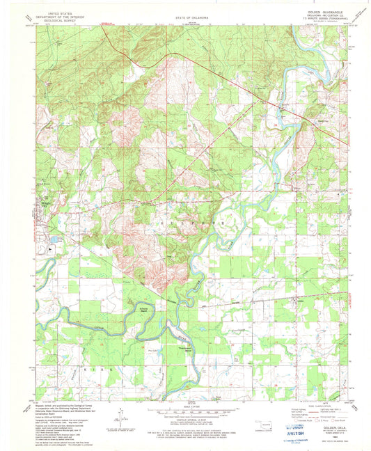 Classic USGS Golden Oklahoma 7.5'x7.5' Topo Map Image