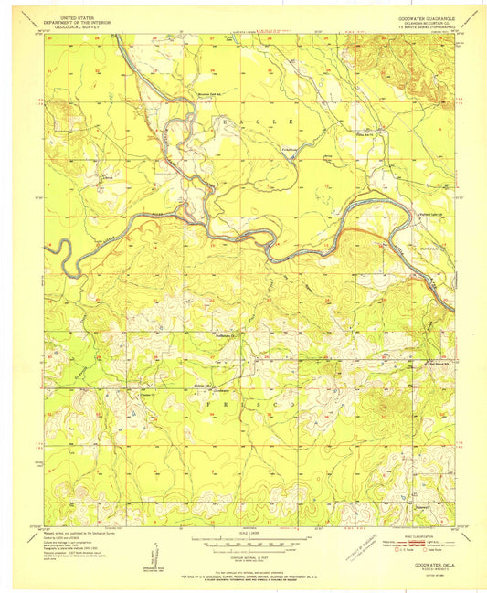 Classic USGS Goodwater Oklahoma 7.5'x7.5' Topo Map Image
