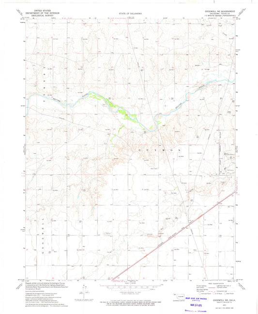 Classic USGS Goodwell NE Oklahoma 7.5'x7.5' Topo Map Image