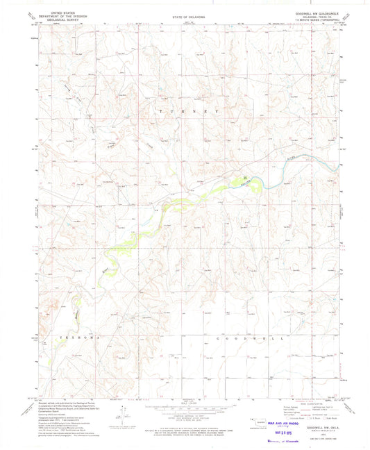 Classic USGS Goodwell NW Oklahoma 7.5'x7.5' Topo Map Image