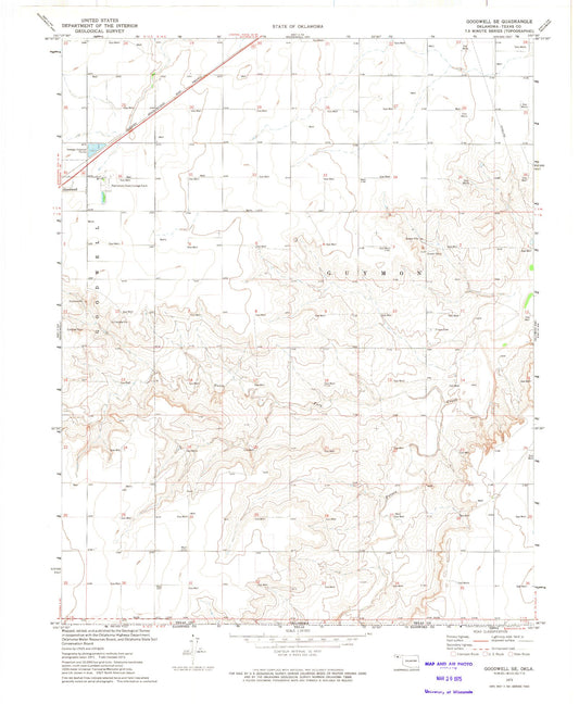 Classic USGS Goodwell SE Oklahoma 7.5'x7.5' Topo Map Image