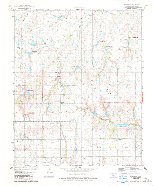 Classic USGS Gotebo NW Oklahoma 7.5'x7.5' Topo Map Image