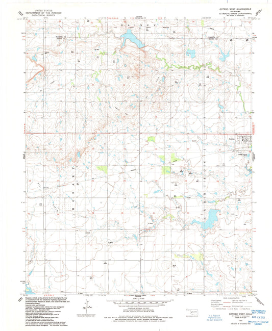 Classic USGS Gotebo West Oklahoma 7.5'x7.5' Topo Map Image